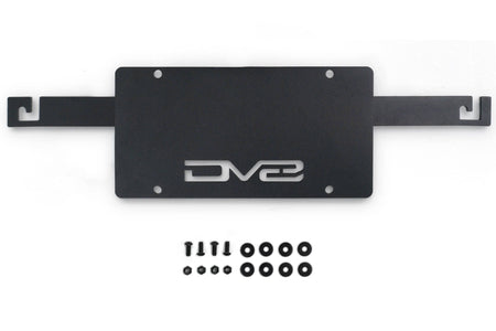 DV8 Offroad license plate mount product shot with included mounting hardware
