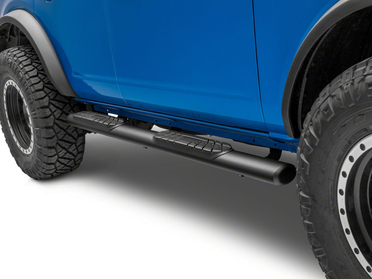 2021-2026 Ford Bronco 4-Door Oval Straight Side Step Bars - Light Textured Black | Barricade