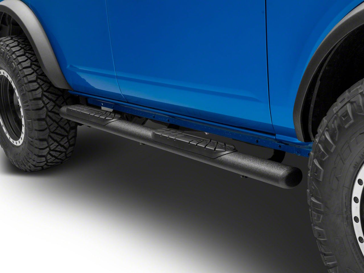 2021-2026 Ford Bronco 4-Door Oval Straight Side Step Bars - Heavy Textured Black | Barricade