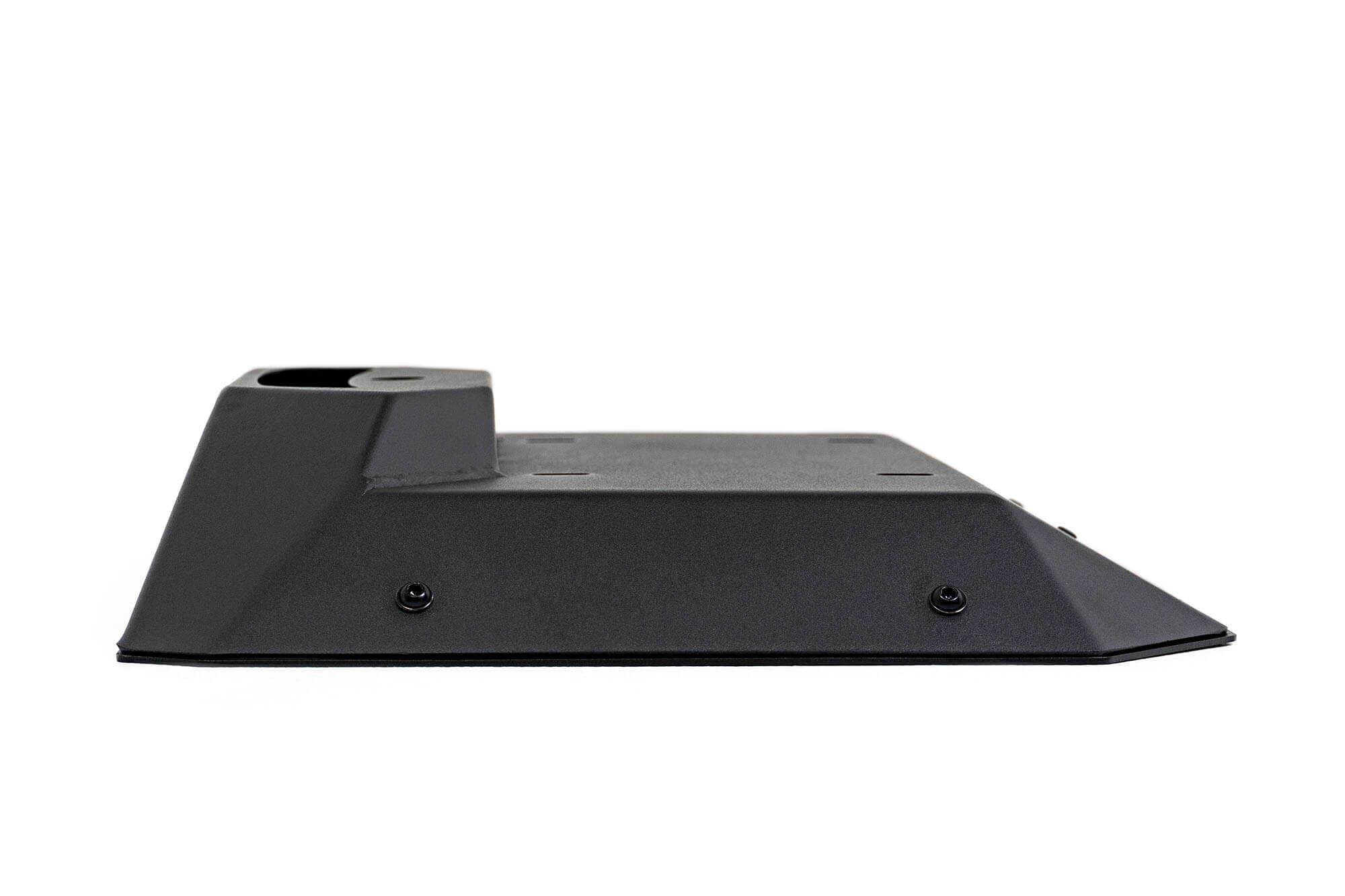 Steel spare tire delete for the Ford Bronco on white background with it laying flat 
