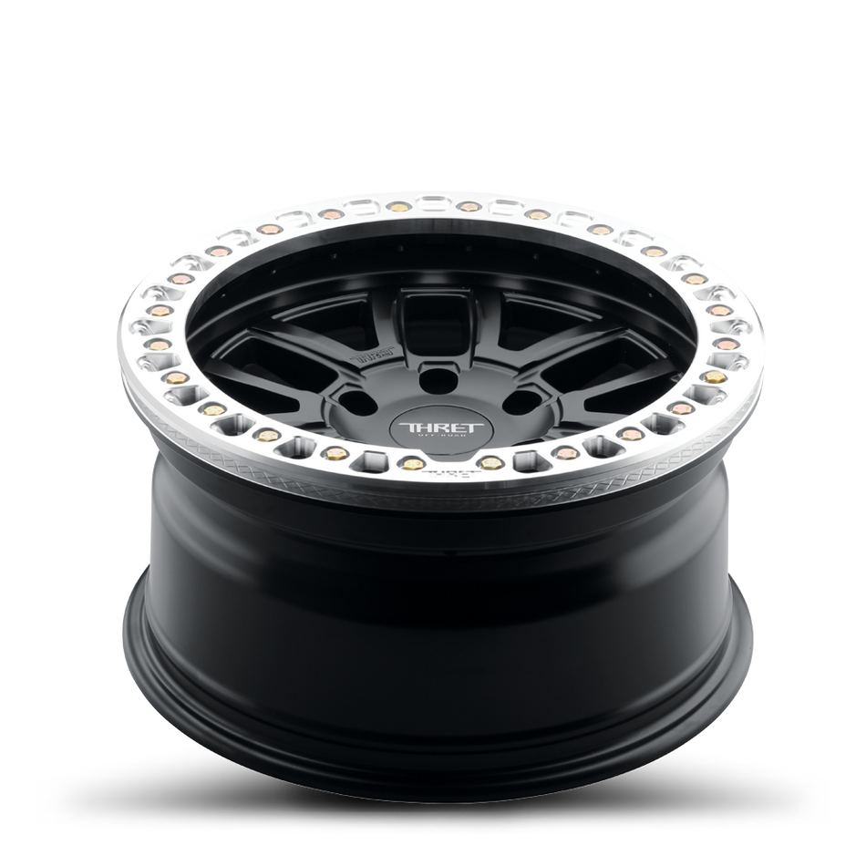 THRET Offroad 602 Maze cast beadlock wheel matte black machined ring detail shot