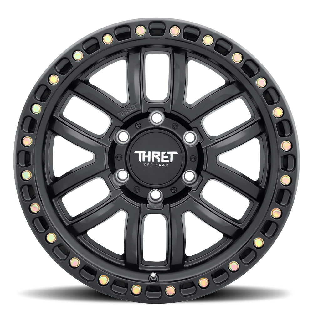2021-2026 Ford Bronco Simulated Beadlock Wheel - THRET Offroad 707 Matte Black/Matte Black Ring Side View