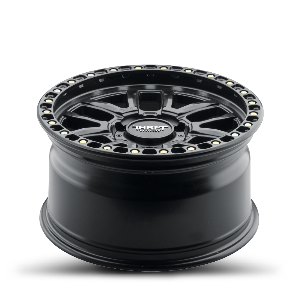2021-2026 Ford Bronco Simulated Beadlock Wheel - THRET Offroad 707 Matte Black/Matte Black Ring Angle View