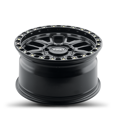 2021-2026 Ford Bronco Simulated Beadlock Wheel - THRET Offroad 707 Matte Black/Matte Black Ring Angle View