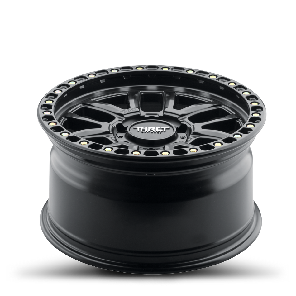 2021-2026 Ford Bronco Simulated Beadlock Wheel - THRET Offroad 707 Matte Black/Matte Black Ring Angle View