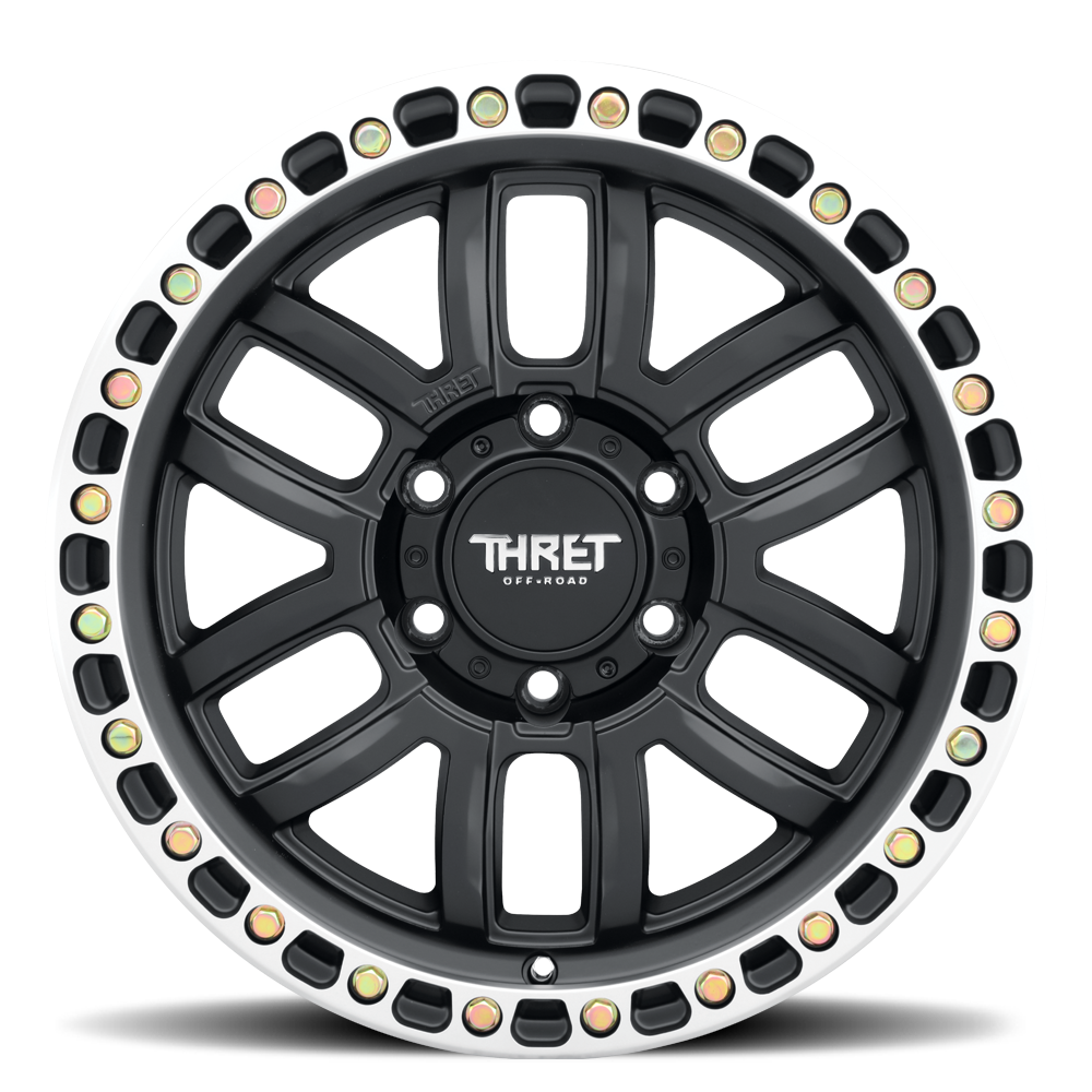 2021-2026 Ford Bronco Simulated Beadlock Wheel - THRET Offroad 707 Matte Black/Machined Ring Side View