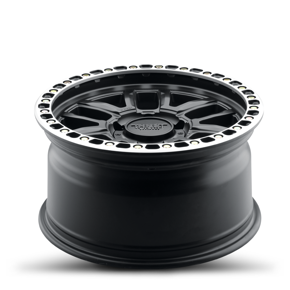 2021-2026 Ford Bronco Simulated Beadlock Wheel - THRET Offroad 707 Matte Black/Machined Ring Angle View