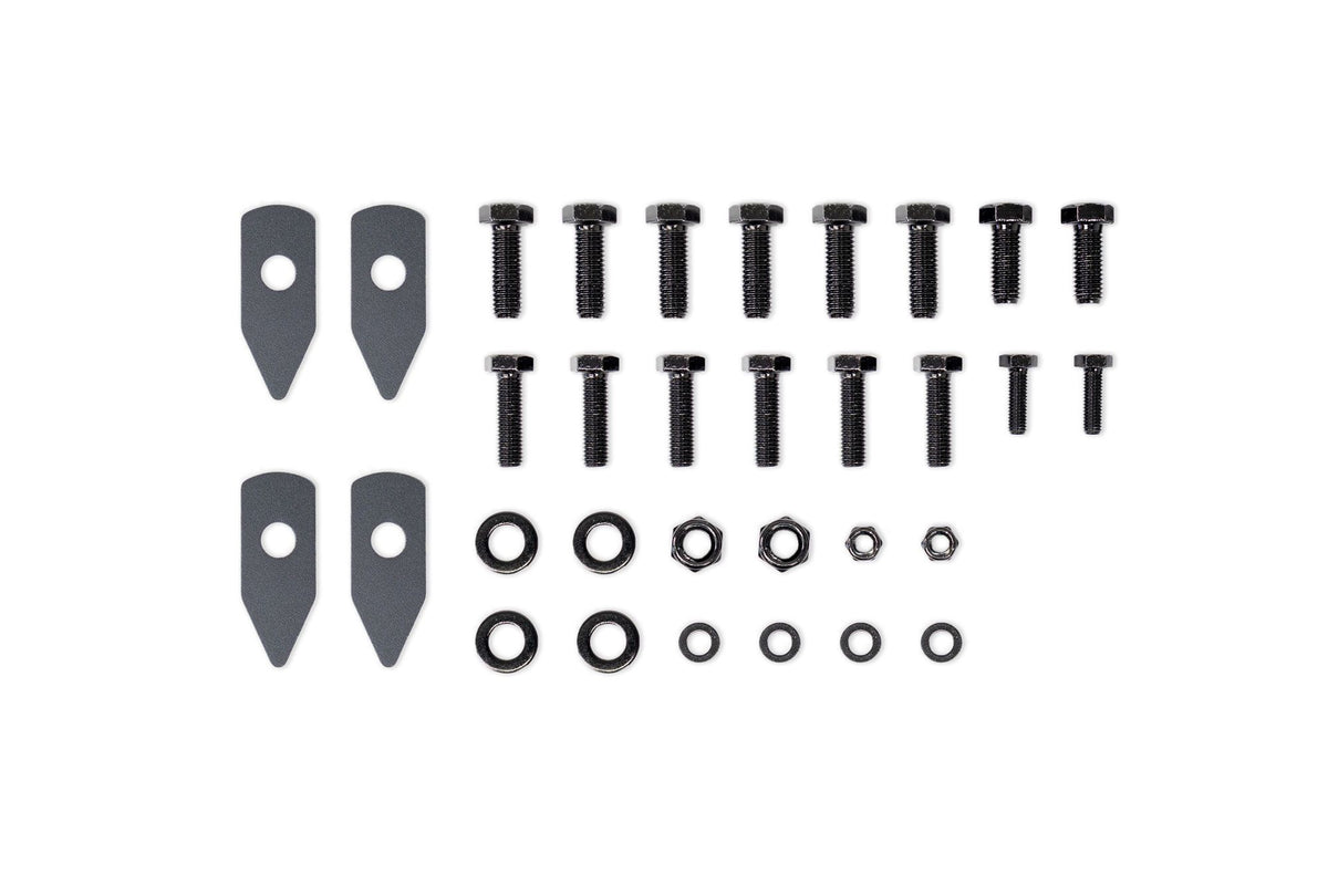 DV8 Offroad frame horn reinforcement bracket kit mounting hardware, screws and washers product shot on white background