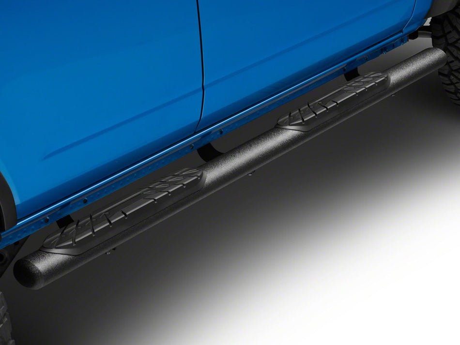 2021-2026 Ford Bronco 4-Door Oval Straight Side Step Bars - Heavy Textured Black | Barricade