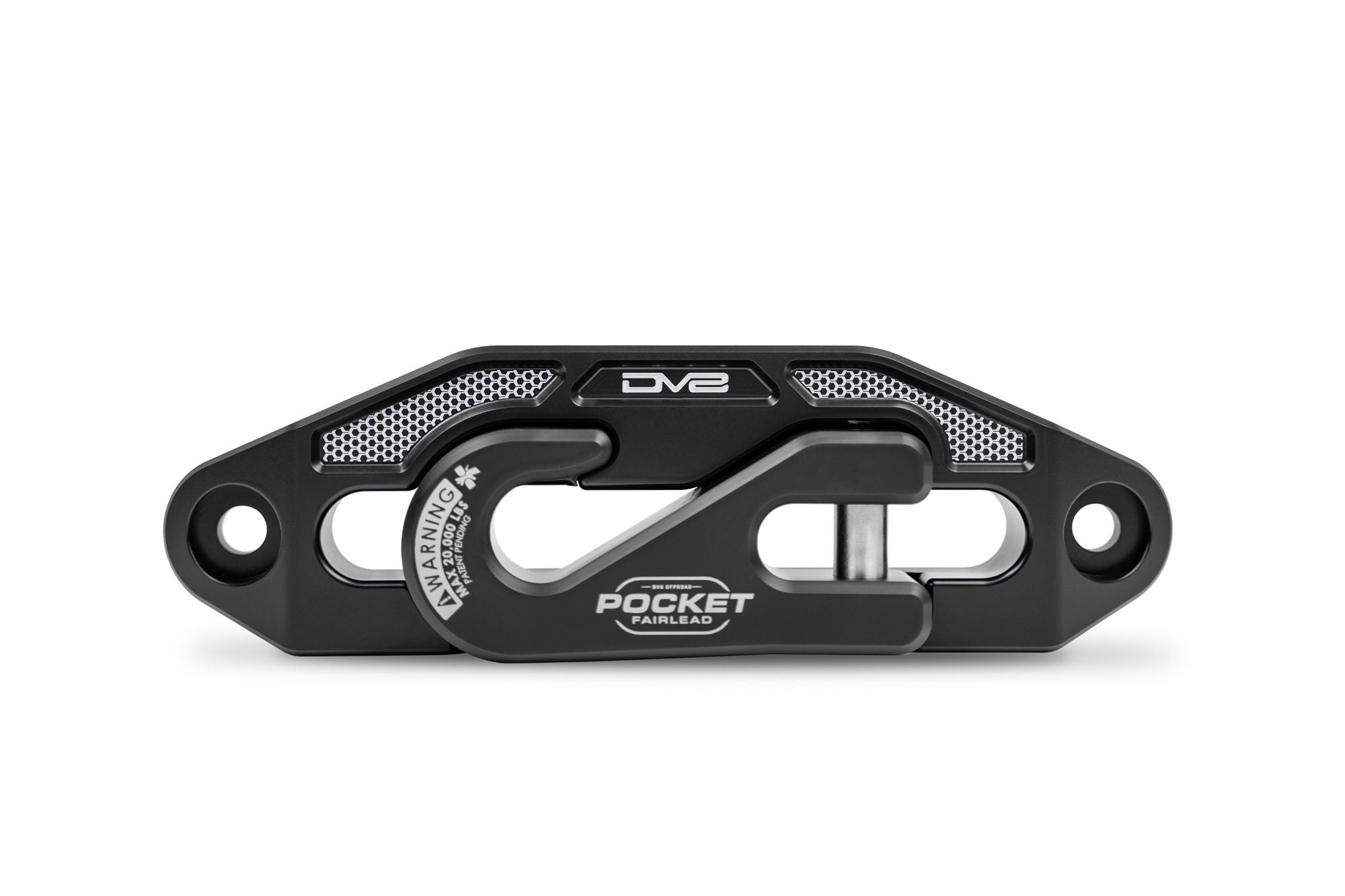 Black steel DV8 Offroad fairlead on a white background