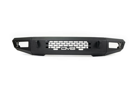 DV8 Offroad OE Plus Series front bumper, side profile product shot showing honeycomb grille cutout and DV8 logo on white background