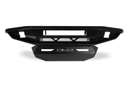 DV8 Offroad Competition Series front bumper, side profile product shot showing integrated skid plate and triangle grille cutouts on white background
