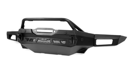 DV8 Offroad Spec Series winch front bumper with bull bar, front three-quarter product shot on white background