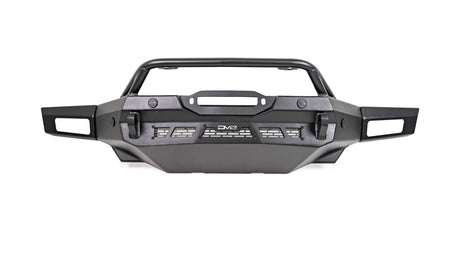 DV8 Offroad Spec Series winch front bumper with bull bar, product shot showing integrated light bar cutouts on white background