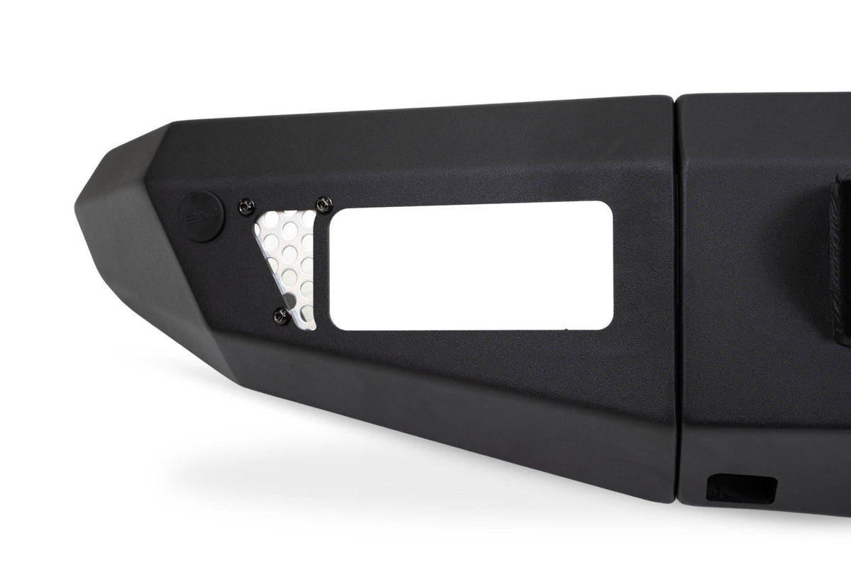 DV8 Offroad OE Plus Series V2 front bumper corner, close-up angled product shot on white background