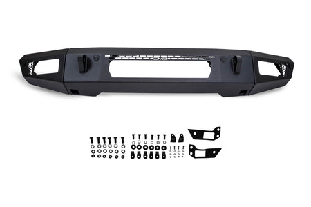 DV8 Offroad OE Plus Series V2 front bumper full kit disassembled with mounting hardware, product shot on white background