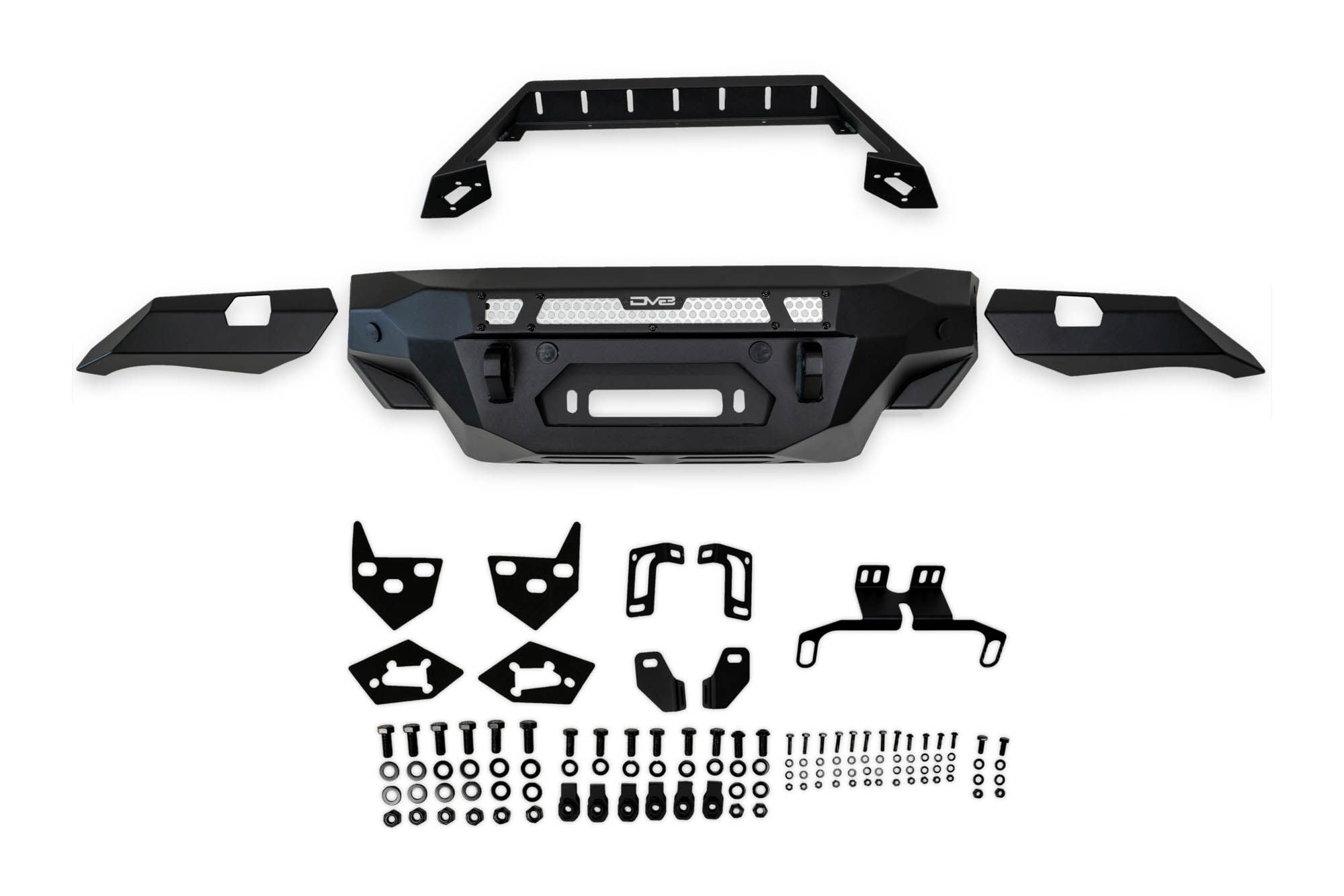 DV8 Offroad FBBR-07 MTO V2 front bumper exploded parts diagram showing all included components