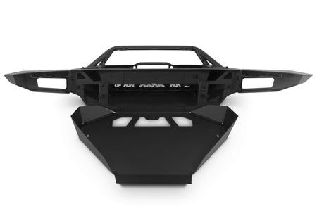 DV8 Offroad Spec Series winch front bumper with skid plate assembled for Ford Bronco Raptor, product shot on white background