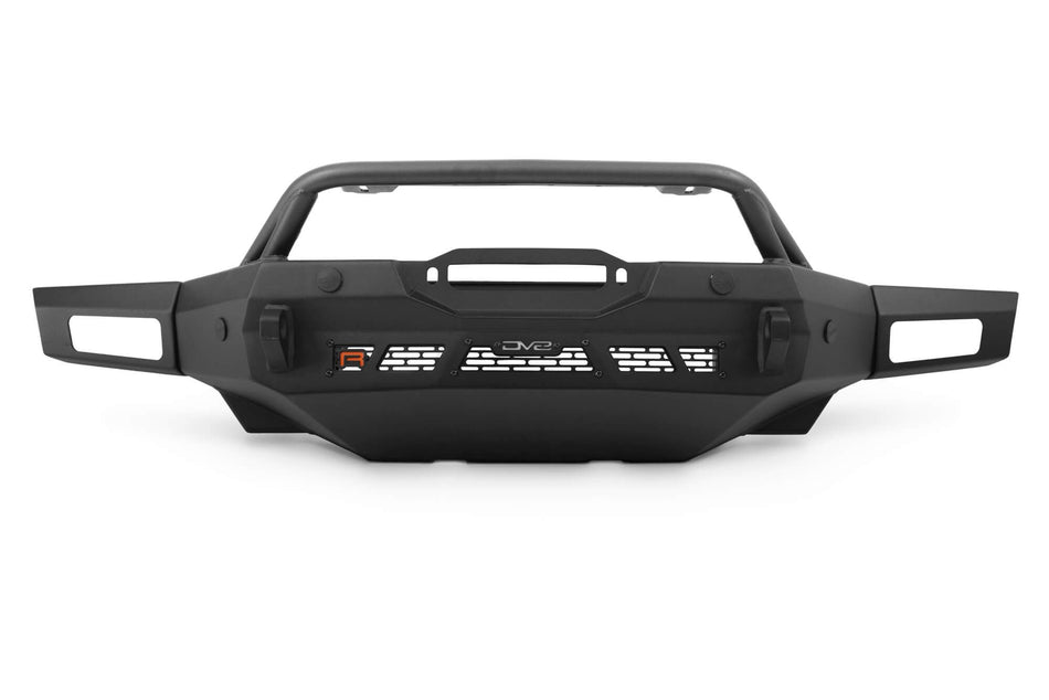 DV8 Offroad Spec Series winch front bumper for Ford Bronco Raptor with bull bar, side profile product shot on white background