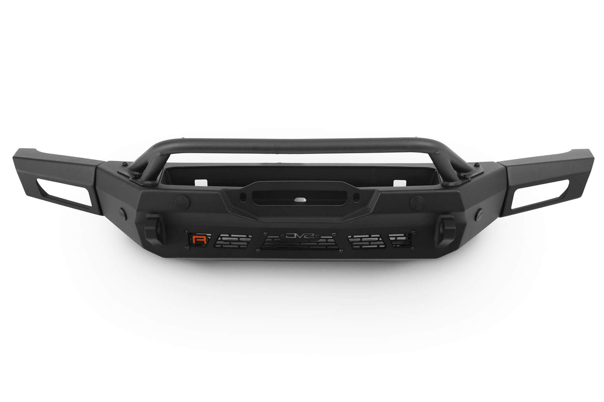 DV8 Offroad Spec Series winch front bumper for Ford Bronco Raptor, front view product shot on white background