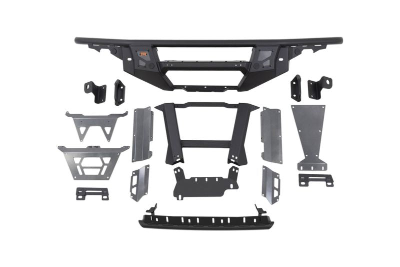 DV8 Offroad Tube Series front bumper exploded parts layout showing all included components – 2022–2026 Ford Bronco Raptor