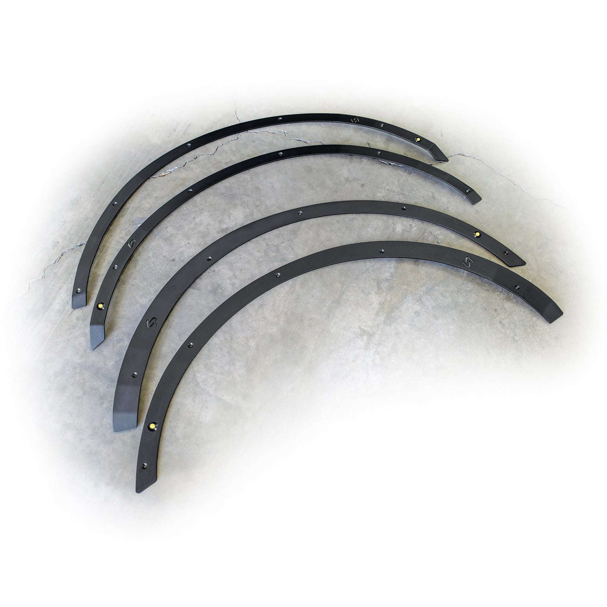 Turn Offroad fender delete kit for Ford Bronco, set of four delete panels laid out product shot, front view