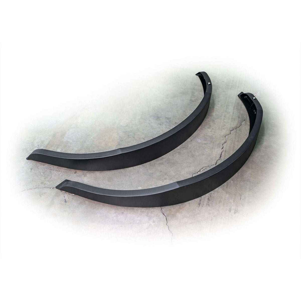 Turn Offroad steel fender flares kit for Ford Bronco, set of three flares laid out product shot, alternate angle