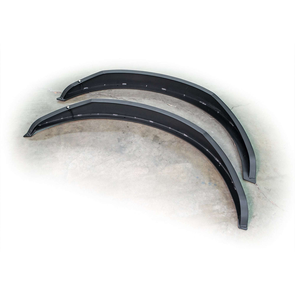 Turn Offroad steel fender flares kit for Ford Bronco, set of two flares laid out product shot, alternate angle