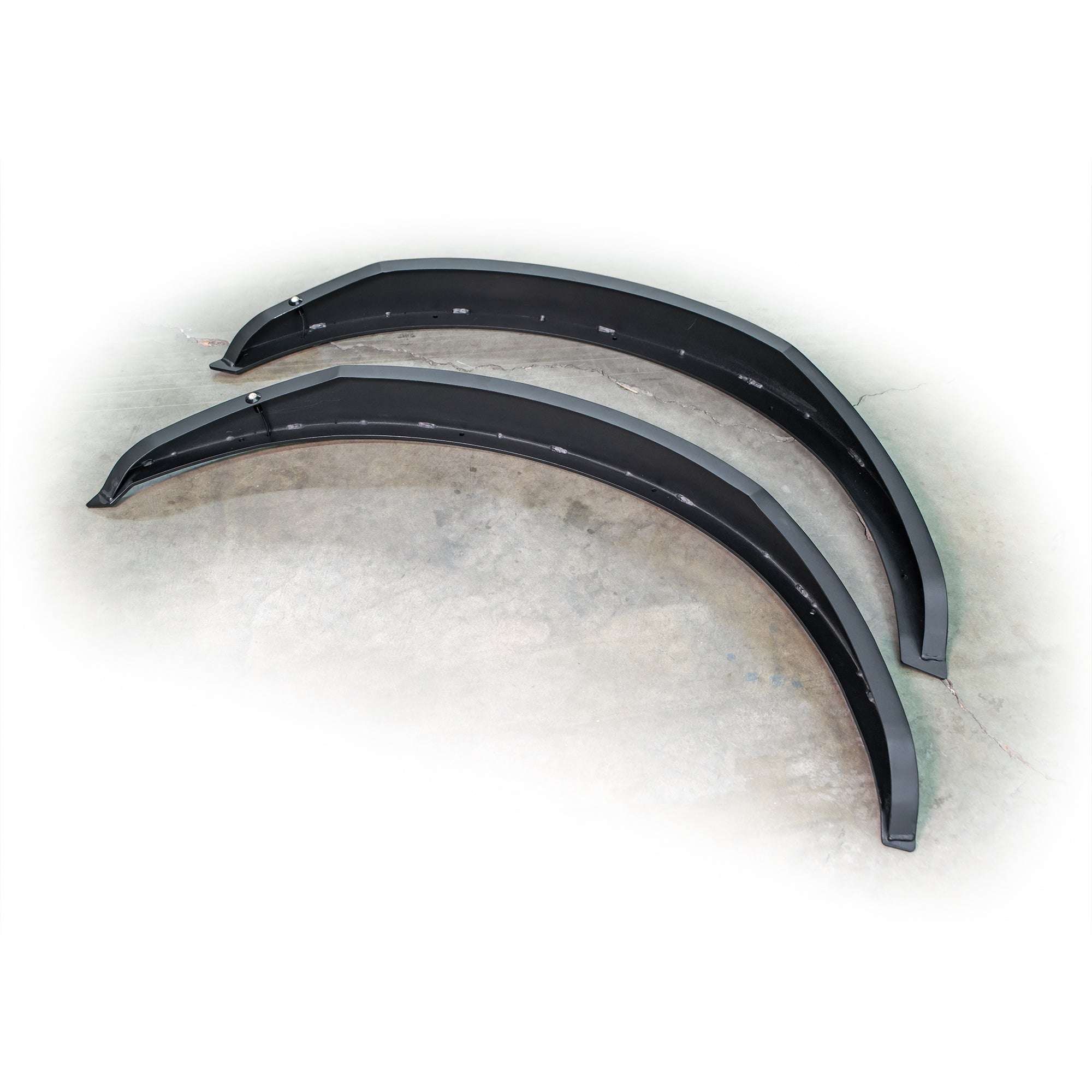 Turn Offroad steel fender flares kit for Ford Bronco, set of two flares laid out product shot, alternate angle