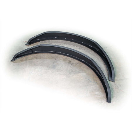 Turn Offroad steel fender flares kit for Ford Bronco, set of two flares laid out product shot, alternate angle