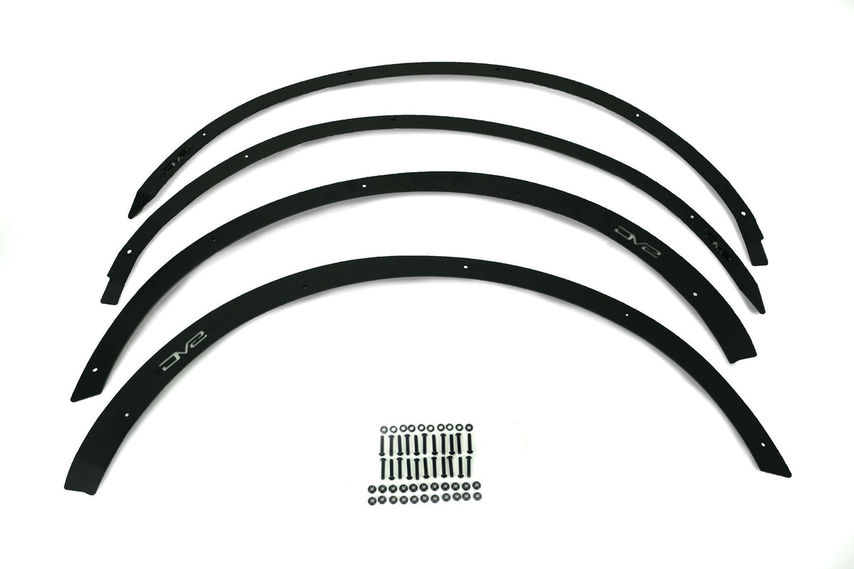 DV8 Offroad fender flare delete kit for Ford Bronco, set of four delete panels with mounting hardware, product shot on white background