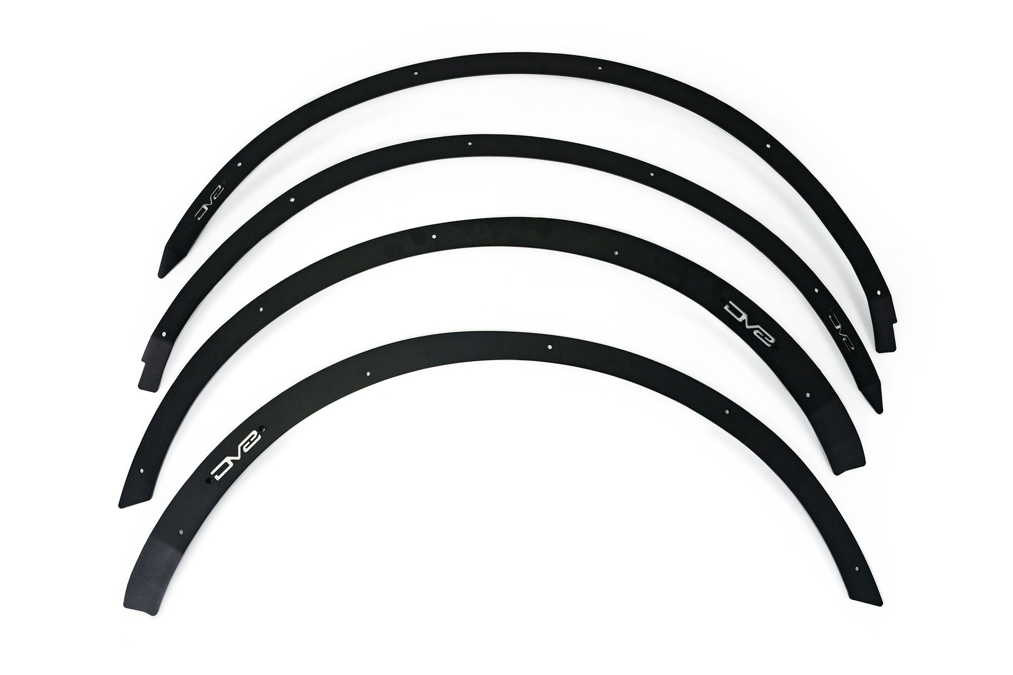 DV8 Offroad fender flare delete kit for Ford Bronco, set of four delete panels laid out product shot on white background