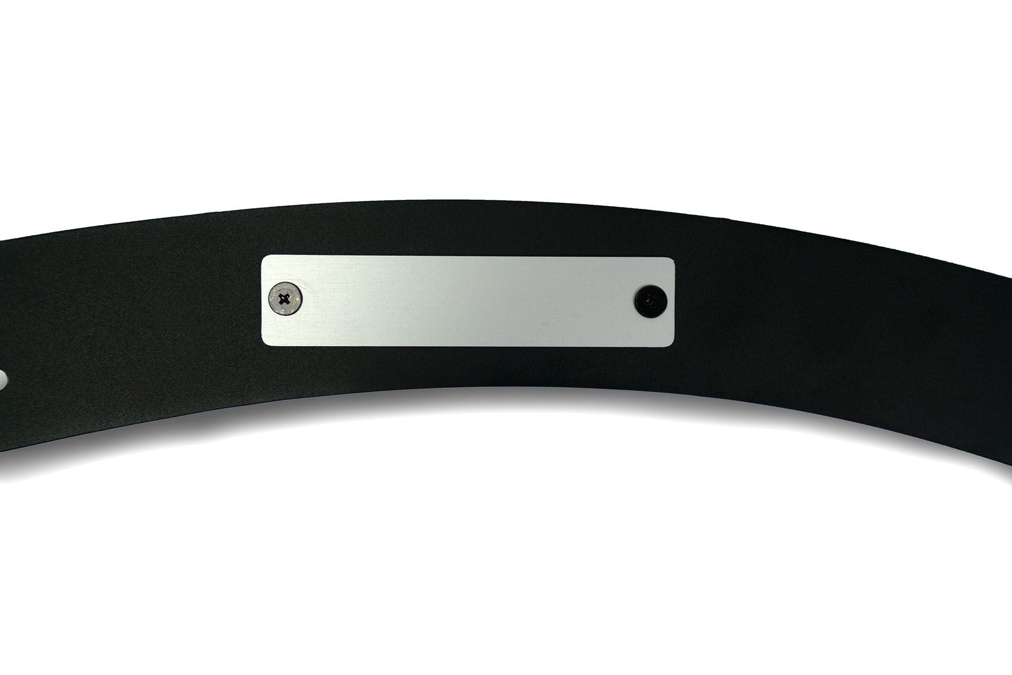 DV8 Offroad fender flare delete for Ford Bronco, single panel close-up showing DV8 badge plate on white background