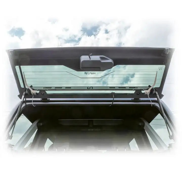 Turn Offroad TR10 hard top rear hatch open close-up showing glass and latch mechanism