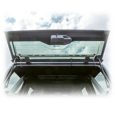 Turn Offroad TR10 hard top rear hatch open close-up showing glass and latch mechanism