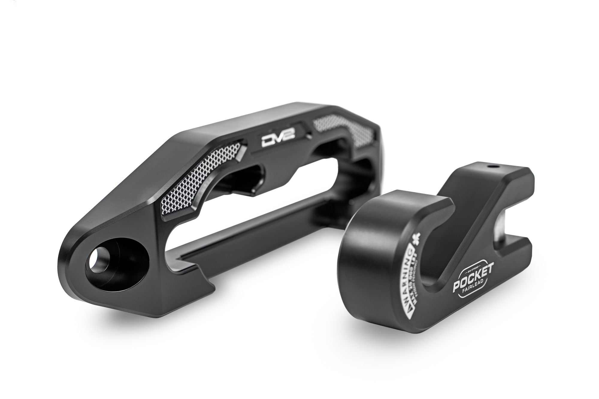 Pocket fairlead with hook outside of housing against a beautiful clear, white background