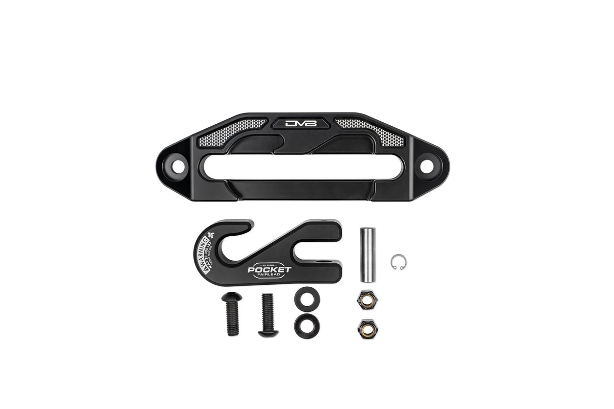 Pocket fairlead against white background with installation hardware 