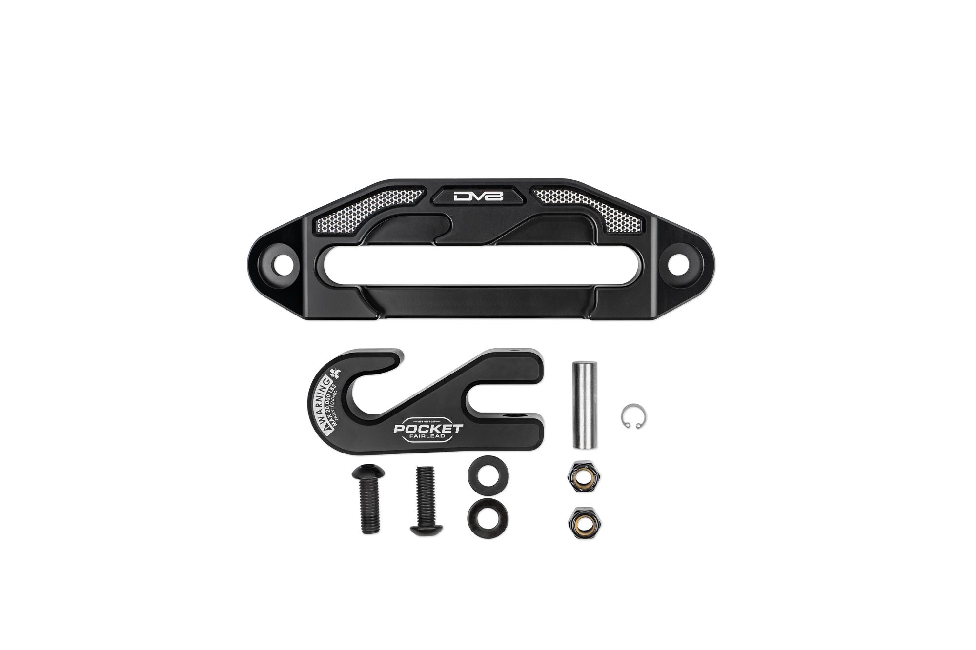 Pocket fairlead against white background with installation hardware 