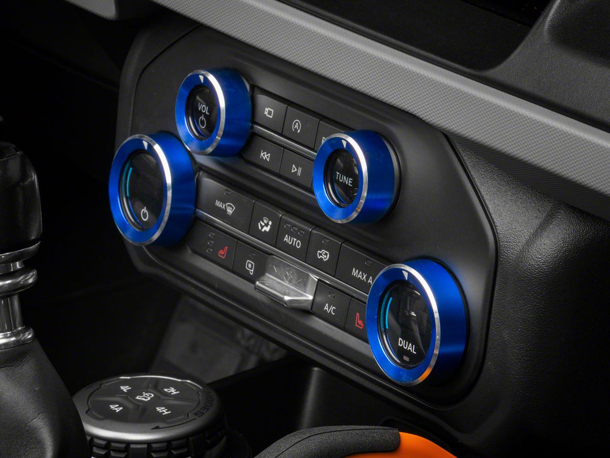 RedRock Billet 4-Piece Console Switch Cover Set - Blue for Ford Bronco - product view