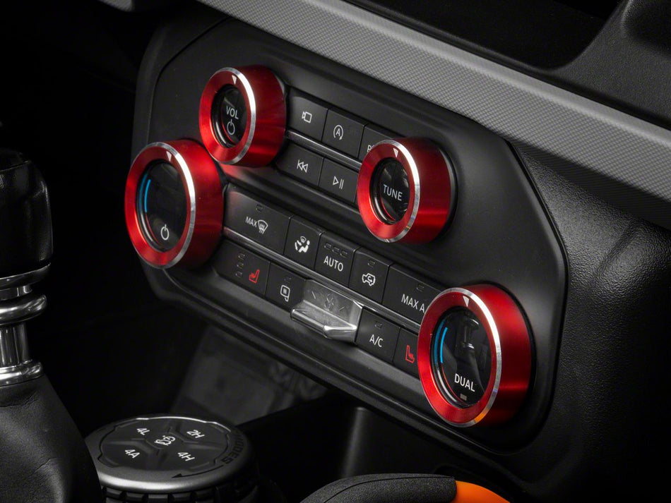 RedRock Billet 4-Piece Console Switch Cover Set - Red for Ford Bronco - product view