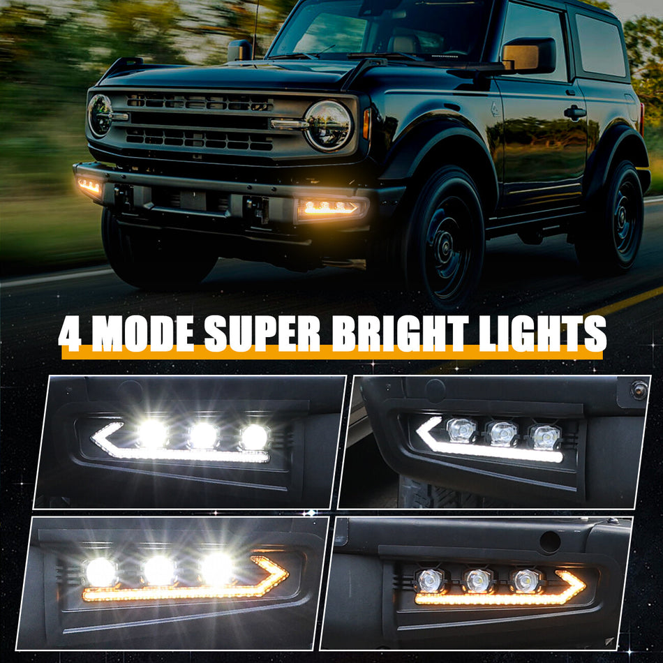 Ford Bronco LED Fog Lights with DRL and Amber Turn Signal | 2021-2024