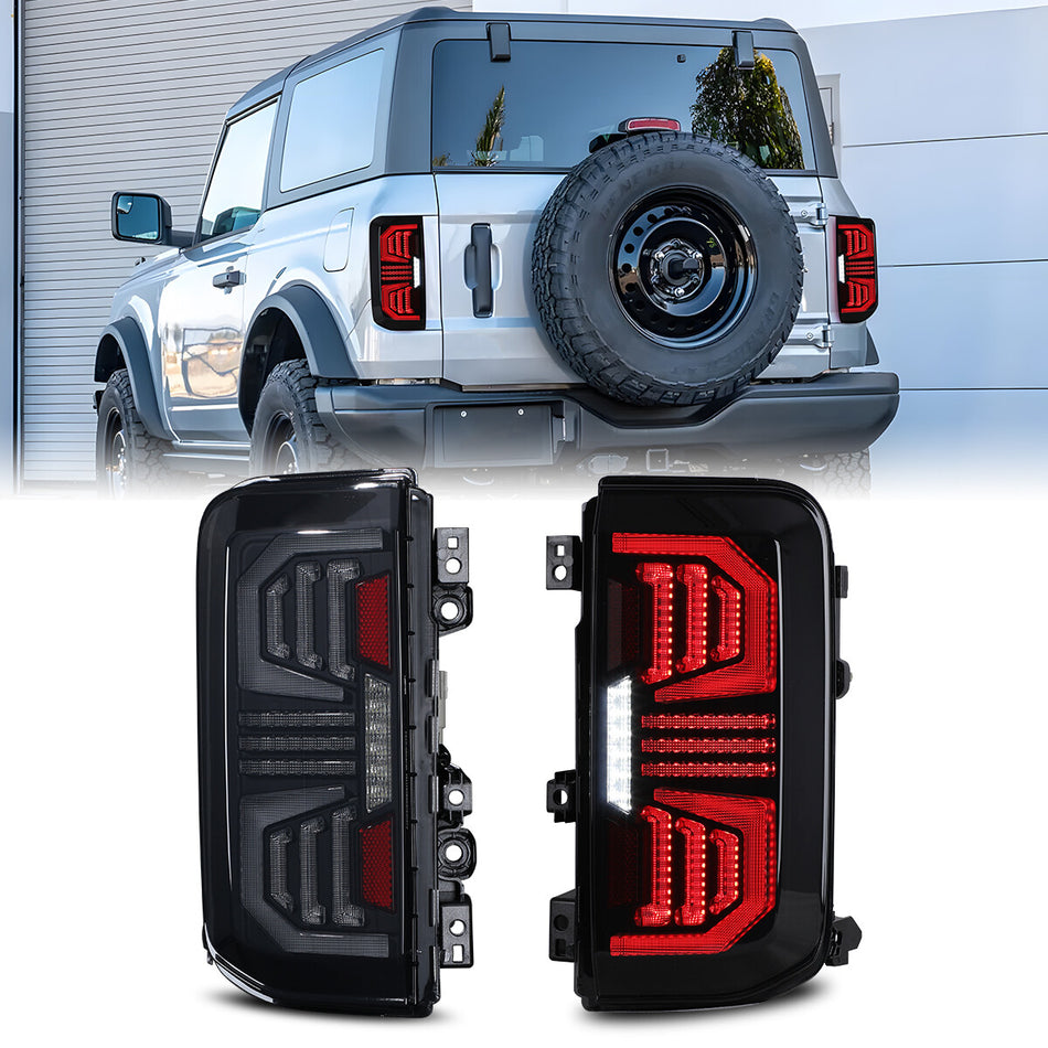 For 2021-2026 Ford Bronco Black Smoke Brake Signal Lamps Full LED Tail Lights