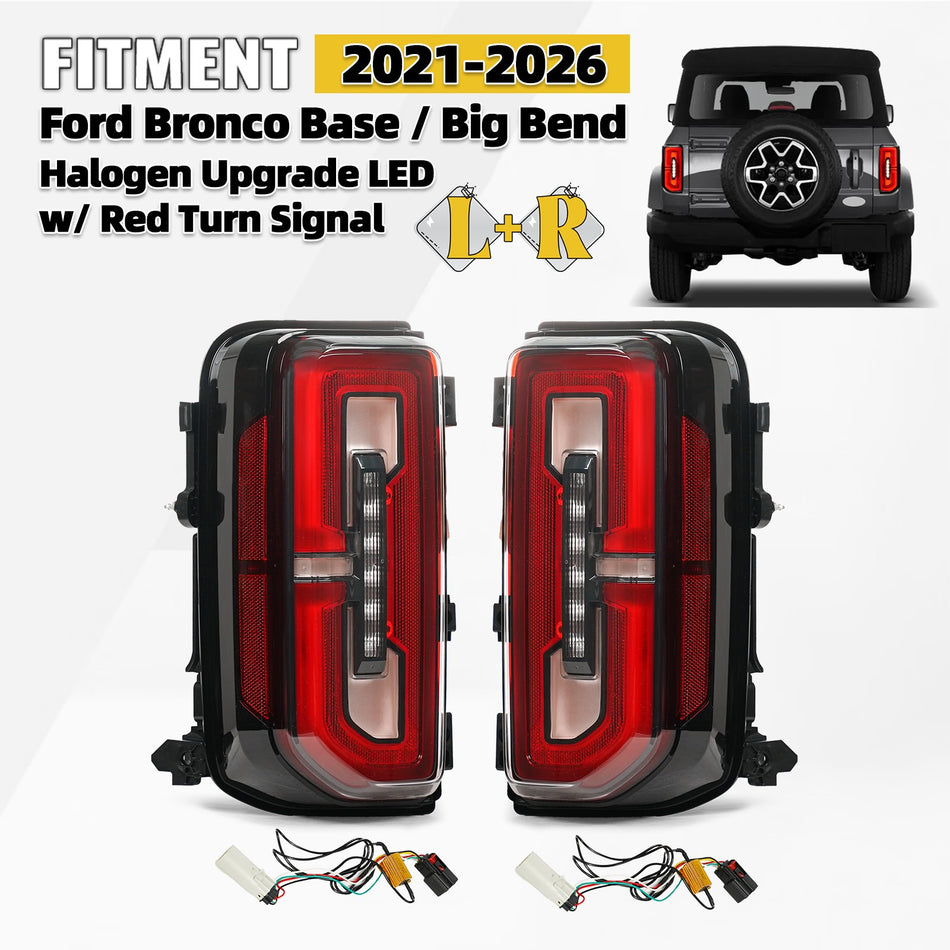 Halogen Upgrade LED Tail Lights For 2021-2026 Ford Bronco Base Left+Right Pair