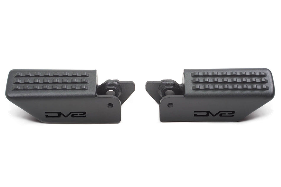 DV8 Offroad foot pegs black textured product shot showing left and right peg pair for 2021-2026 Ford Bronco doorless use