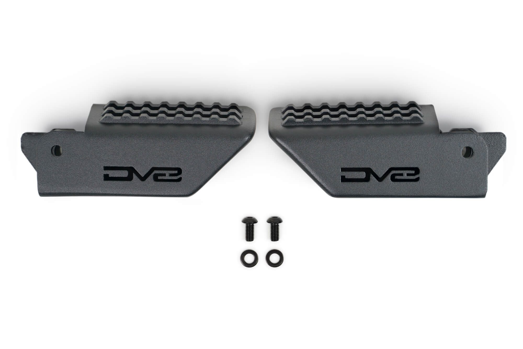 DV8 Offroad foot pegs product shot showing pair with included mounting hardware