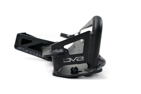 DV8 Offroad 52-inch straight light bar mount close-up showing end bracket with DV8 logo and adjustment mechanism